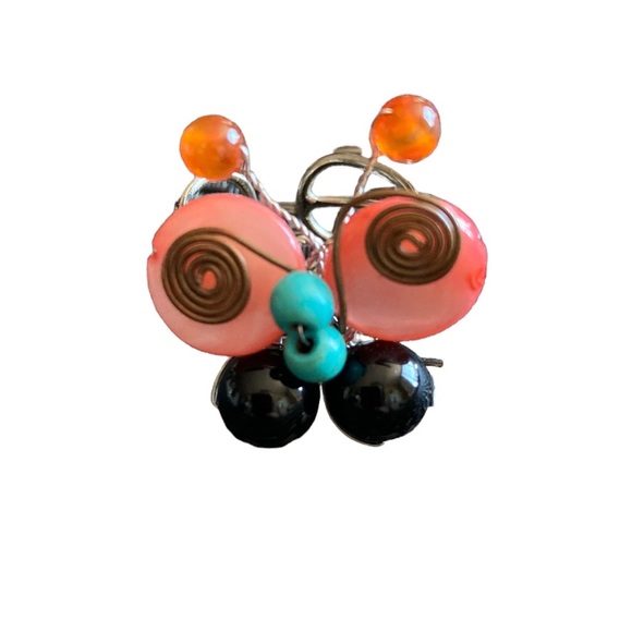 Butterfly Bead and Wirework Adjustable Ring, Pink, Black, Blue, Amber - Picture 4 of 6